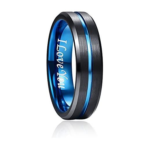 NUNCAD nero + blu anello con scanalatura centrale blu 6mm in tungsteno lucido per uomo donna stile di vita hobby quotidiano taglia taglia 24.5