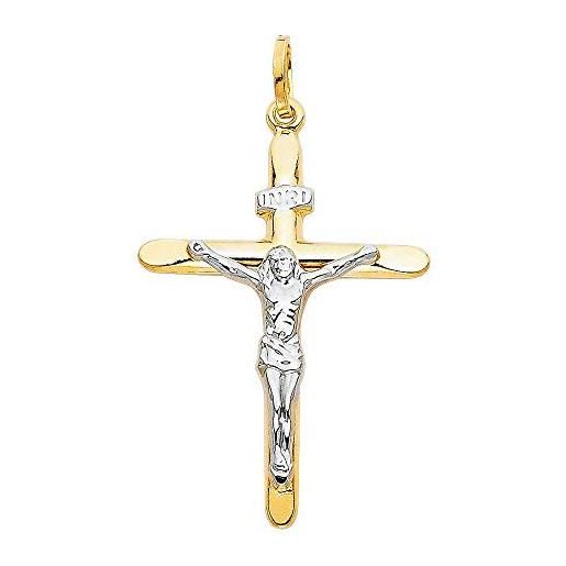 PRINS JEWELS ciondolo a forma di croce bicolore con gesù, in oro giallo 750, 18 carati, unisex e due ori, cod. Kjb18