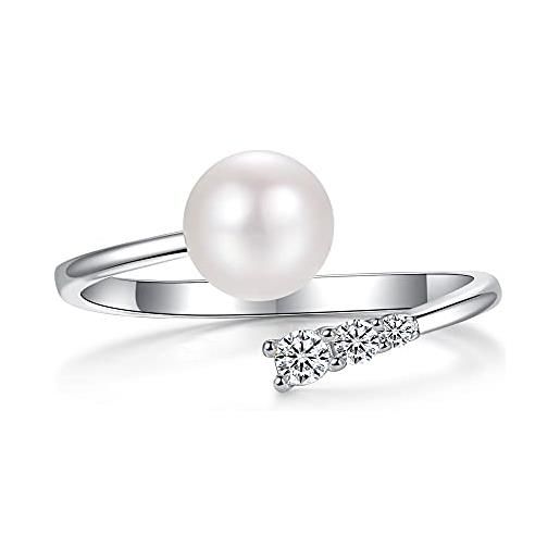 LUCKMORA anelli di perle da donna in argento sterling 925 regolabile aperto con zirconia naturale rotonde coltivate d'acqua dolce perline anello ragazza (3d)