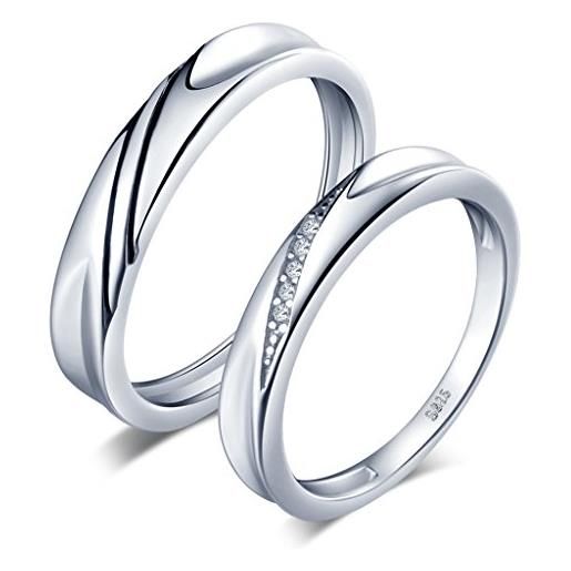 Infinite U anello argento 925 semplice onda zircone cubico, anello regolabile, misura da 49 a 55, per coppia/innamorati, argento (da uomo), 19, colore: argento, cod. R1548-m-r1/2