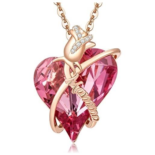 ENGRAWELRY collana donna con cristallo incisione mamma argento 925 pendente ciondolo cuore rosa gioielli regalo originale natale compleanno festa della mamma