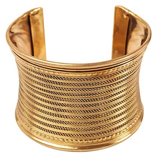 Touchstone new indian bollywood desire brass base exotic workmanship finely placed hammered wire stylish wrist enhancer 1.75 inches free size cuff bracelet in antique gold tone for women. 