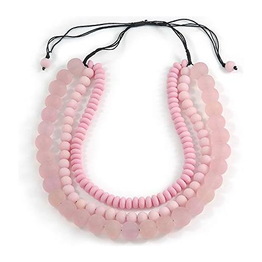 Avalaya collana a 3 fili con perline in resina a strati, colore rosa neonato/rosa chiaro, regolabile da 60 cm fino a 70 cm, misura unica, resina cavi resina