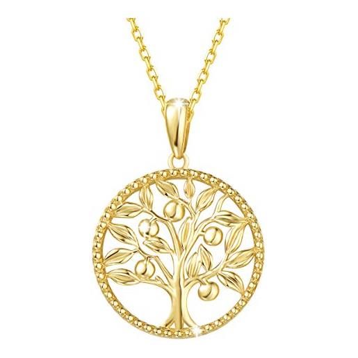 FANCIME albero della vita ciondolo collana in oro giallo 14 carati (585) solido minimalista gioielli per donna ragazza - catena lunghezza: 40 + 5 cm