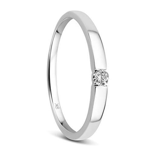 Orovi - anello da donna in oro bianco 8 carati (333), con solitario e brillanti, 0,05 carati e oro bianco, 20, cod. Or9107r60