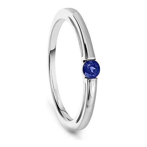 Miore anello di fidanzamento da donna con pietra preziosa zaffiro blu in oro bianco 9 carati 380
