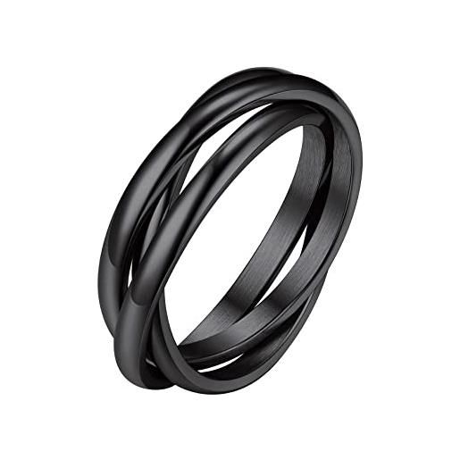 FOCALOOK anello donna anello 3 intrecciati anelli da donna 3 cerchi intrecciati in acciaio inossidabile