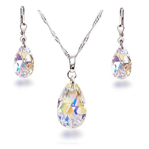 Schöner Schmuck-Design - set di gioielli crystal aurora boreale con gocce di cristallo swarovski® argento 925 rodiato