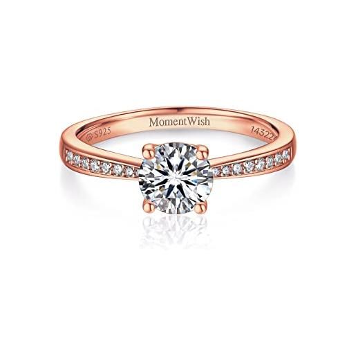MomentWish anelli donna, 1/2ct moissanite diamante anello argento 925, anello promessa argento/oro rosa fedi donna fidanzamento, con certificato gra dimensione 47