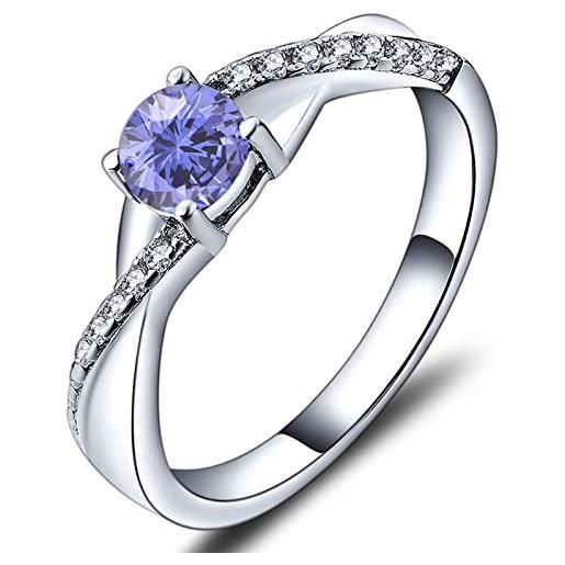 YL anello di fidanzamento argento 925 con dicembre pietra portafortuna tanzanite anello solitario criss attraverso infinito anello nuziale per donna sposa(taglia 16)