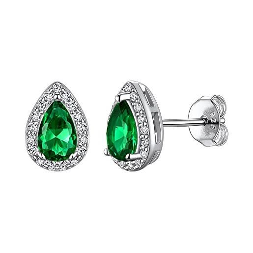 Suplight orecchini goccia lobo con smeraldo, orecchini smeraldo argento, orecchini lobo smeraldo maggio, accessori elegante con confezione regalo