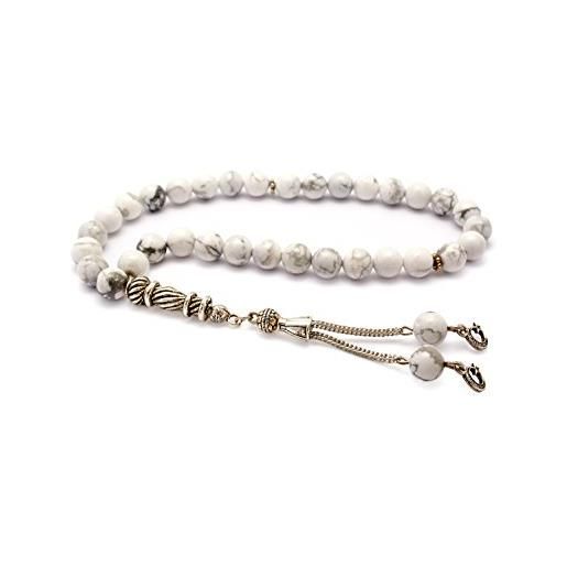Remi Bijou rosario - tesbih di alta qualità, con ciondolo a forma di luna & stella - marmo bianco