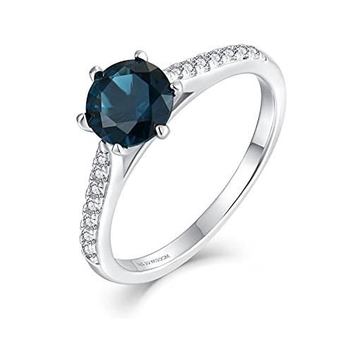 JO WISDOM jo wisodm anelli in argento 925 donna, anello di promessa di anniversario di matrimonio di fidanzamento con 7 mm 5a zirconia cubica creato il topazio blu