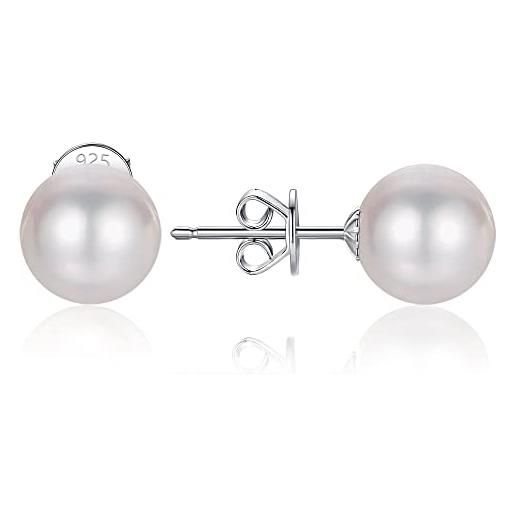 LUCKMORA orecchini da donna con perle argento 925 orecchini a punta naturale rotonde coltivate d'acqua dolce perline (8-8.5mm)