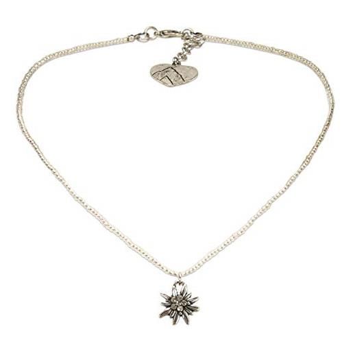 Alpenflüstern dhk258 - mini collana di perle in filigrana, con stella alpina color argento antico, in colori tradizionali, 60% vetro, 35% lega metallica, 5% ferro