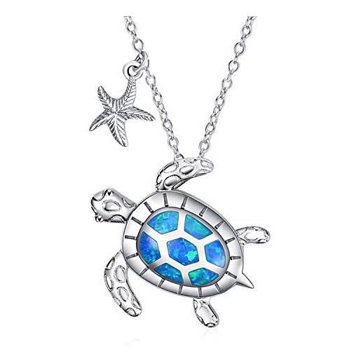 WINNICACA tartaruga in argento sterling a tema oceanico/sirena/medusa/collana di dolfini per donne regali (blu-tartaruga)