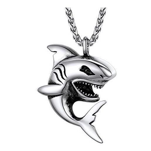 PROSTEEL collana uomo in acciaio inox, collana con shark squalo stile hip hop cool ciondolo animale con confezione regalo