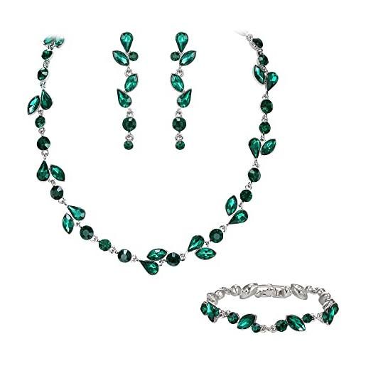 EVER FAITH set di gioielli in cristalli per la sposa, splendido set di orecchini bracciale da donna verde argento-fondo