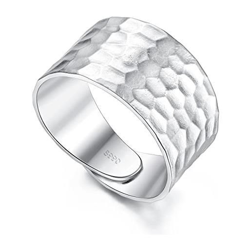 KRFY anelli in argento 925 per le donna fatti a mano largo anello a fascia regolabile anello a cupola fatto a mano lucidato a mano anello a fascia martellata per donna uomo regolabile