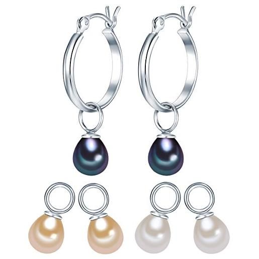 Valero Pearls orecchini creolo da donna in argento sterling 925 con rodio con perle coltivate d'acqua dolce bianco argento blu pavone 60840012