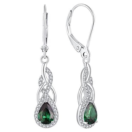 YL orecchini infinito nodo argento 925 con pietra portafortuna di maggio smeraldo simulato pera orecchini per donna