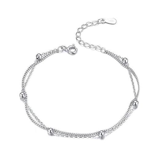 MARLION JEWELS bracciale donna a doppia catena in argento con perline. Bracciale in argento per donna, ragazza ideale come regalo (madre, amici, compleanni. . . ) gioielli da donna