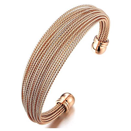 COOLSTEELANDBEYOND multi-fila regolabile bracciale da donna, acciaio inossidabile oro rosa braccialetto del polsino