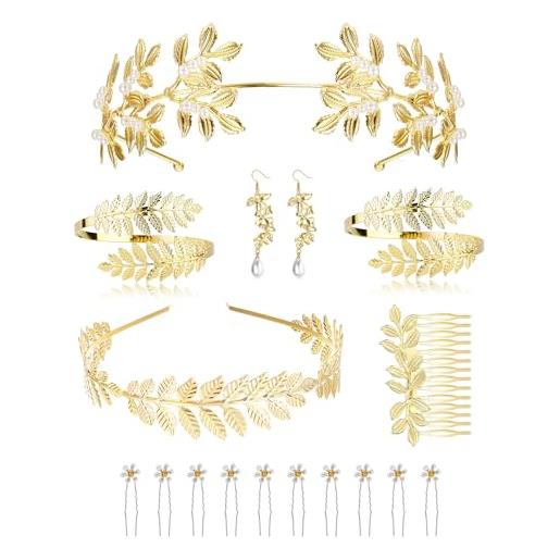 ORAZIO 7 pezzi dea greca costume accessori set per le donne d'oro romano alloro foglia corona fasce capelli bracciale bobina perla goccia orecchini sposa copricapo partito vestaglia cosplay gioielli