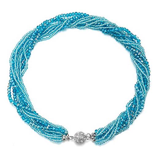 COOLSTEELANDBEYOND azul turquesa statement collana multi strati perline cristallo intrecciato catena girocollo choker fermoir magnétique