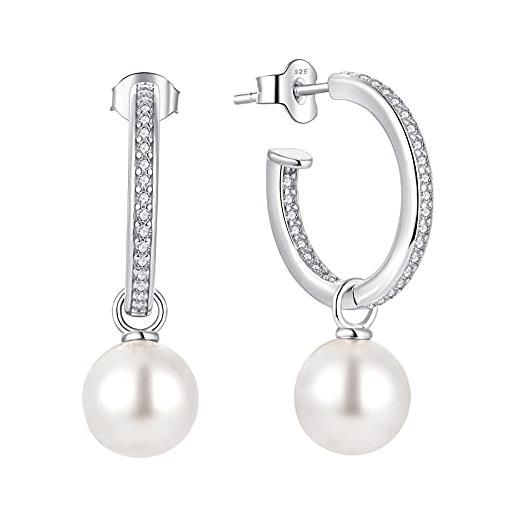 JO WISDOM orecchini a cerchio di perle in argento 925 donna con 7mm perle con placcato oro bianco, orecchini da sposa. Gioielli per le donne