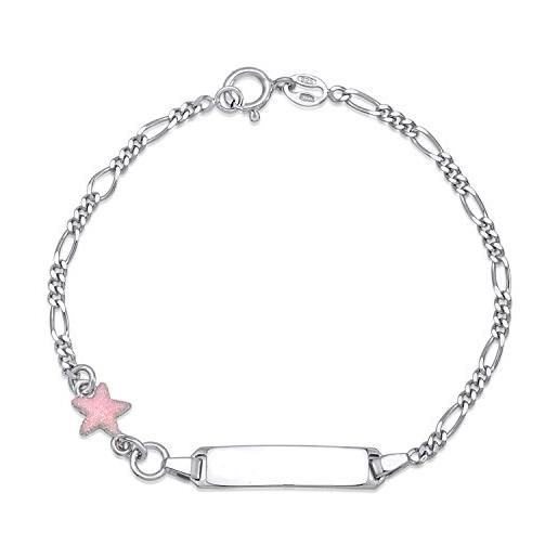Unicornj bracciale per bambini in argento sterling 925 con catena di figaro, stella carina con smalto glitterato rosa 6,5 ​​