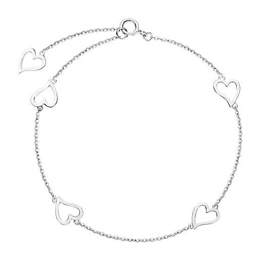 FANCIME bracciale in oro bianco massiccio 14 carati (585) delicato e minimalista cuore gioielli per donne e ragazze, lunghezza della catena: 15 + 2 + 2 cm