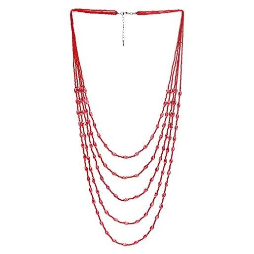 COOLSTEELANDBEYOND rosso statement dichiarazione collana multi strati lunga catena con ovale cristallo perline charms pendente