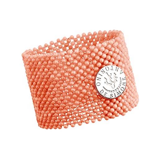 Antonino De Simone bracciale tessito con pallini in corallo rosa del pacifico (linea living coral). Chiusura con bottone in argento 925 (18, argento rosa 925)
