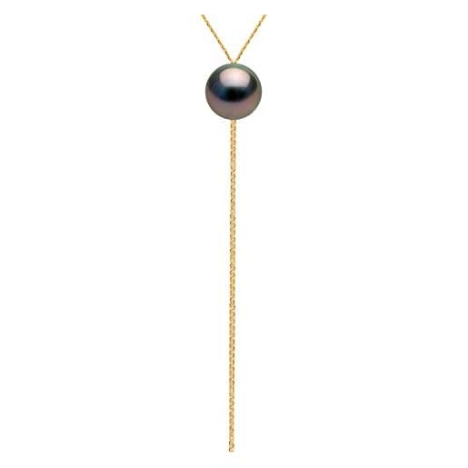 PEARLS & COLORS NATURAL FINE PEARLS pearls & colors - collana a catena in oro e autentica perla di coltura di tahiti rotonda 12-13 mm - qualità a+ - gioielli da donna