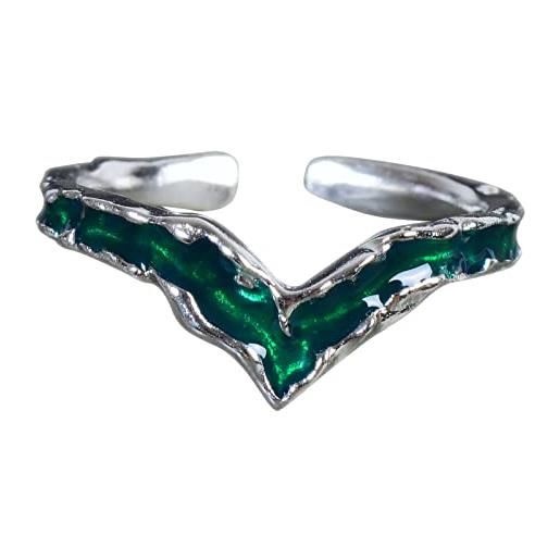 NicoWerk anello d'argento da donna in argento sterling 925 strutturato verde elegante sorprendente turchese verde punta regolabile aperto sri940