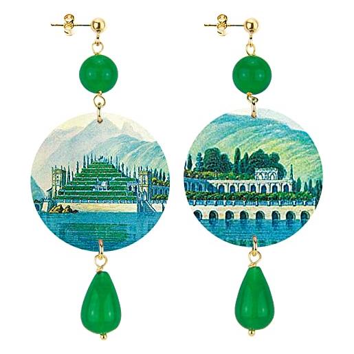 In lebole collezione the circle dor308 paesaggio orecchini da donna in ottone pietra verde