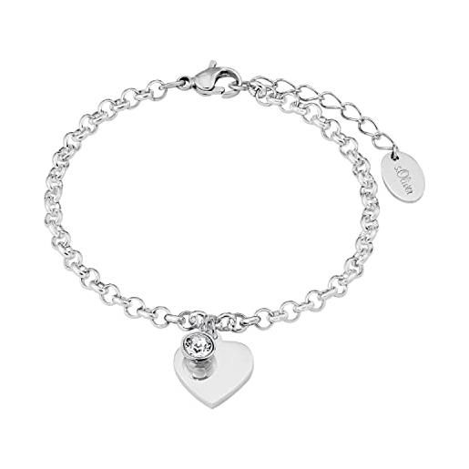 s.Oliver bracciale in acciaio inox da donna, con cristallo, 17+3 cm, argento, cuore, fornito in confezione regalo, 9023998