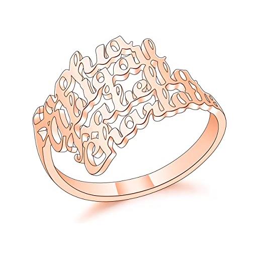MeMeDIY anello con nomi personalizzati per donna, anello con nomi 1-4 bambini, anello in argento sterling con placcato oro, placcato oro rosa, regalo per mamma moglie (4 nomi, taglia 14)