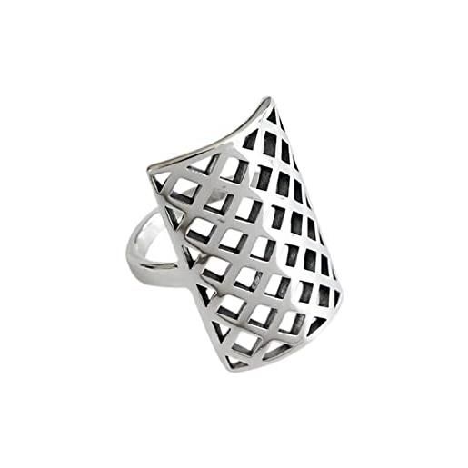YXZPQ anillo abierto de plata de ley, anillo con forma de malla hueca de personalidad, rectángulo creativo, joyería hipoalergénica para mujer