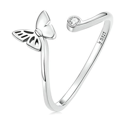 MAITONGG anello aperto a farfalla anello semplice in argento sterling 925 con zirconio trasparente per gioielli da donna regalo di fidanzamento san valentino