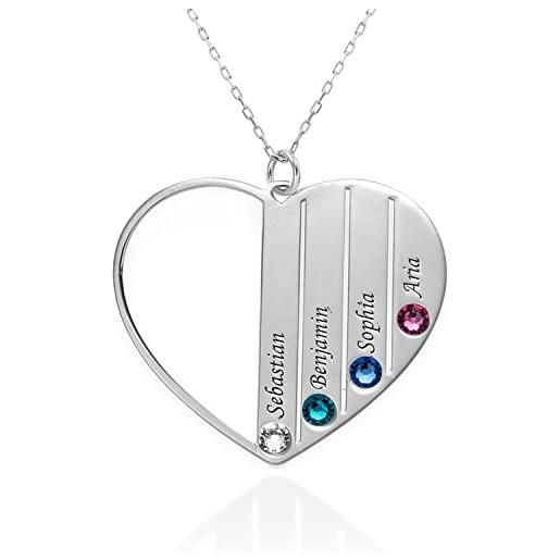 MyNameNecklace myka - personalizzata collana forma cuore con pietra portafortuna - gioielli incisi con nomi - regalo in argento o oro per la donna - regali per la festa della mamma (oro bianco 9k)