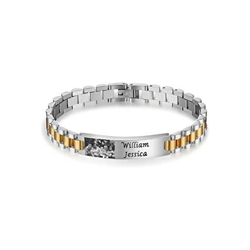 kaululu personalizzato bracciale per uomo braccialetti con nomi foto inciso in oro argento acciaio inossidabile regalo di compleanno festa del papà natale san valentino