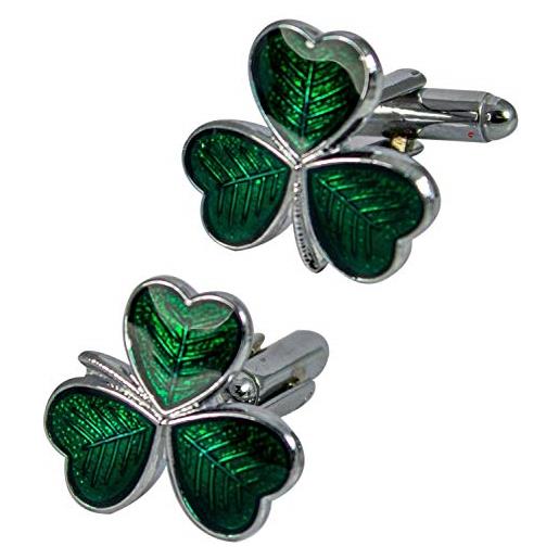 I LUV LTD gemelli da uomo irlandese trifoglio 3 foglia di trifoglio, irlandese, abbigliamento formale verde smalto, matrimoni