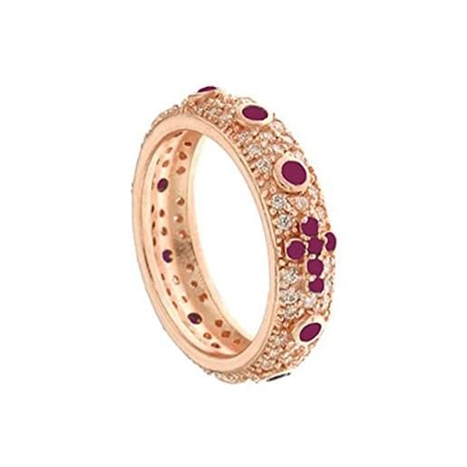 gioiellitaly anello rosario pavè argento 925 ramato rosa con zirconi bianchi e grani rossi anello unisex gioiello uomo donna (21)