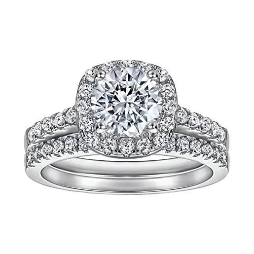 Epinki anello a fascia argento donna 925, anello set di 2 anelli con zirconi anello per anniversario misura 22