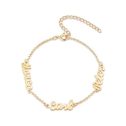 Jeweidea bracciali con nomi personalizzati per donna con incisione 2-5 nomi bracciali in oro argento con oro rosa per donne ragazze mamma gioielli regali per compleanno san valentino (oro-3)