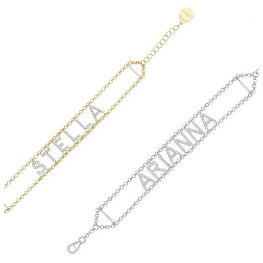 Artlinea, bracciale morbido in argento 925 sterling, personalizzabile con nome, lettere o simboli, misura da 16 a 19 cm, taglia unica, chiusura a moschettone, made in italy