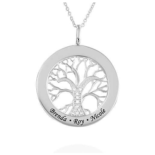 MyNameNecklace myka - personalizzata collana albero della vita con diamante in argento -gioielli su misura con nomi incisi - regalo per le donne - regali per san valentino (argento 925)