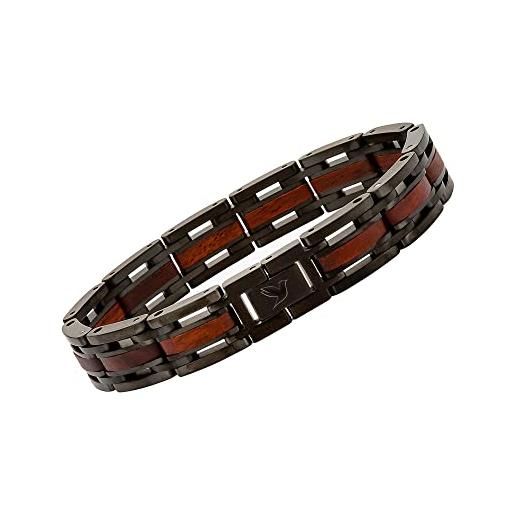 Woodstar bracciale da uomo in acciaio e legno, gioielli moda maschile, braccialetto regolabile (black lama) b22-002